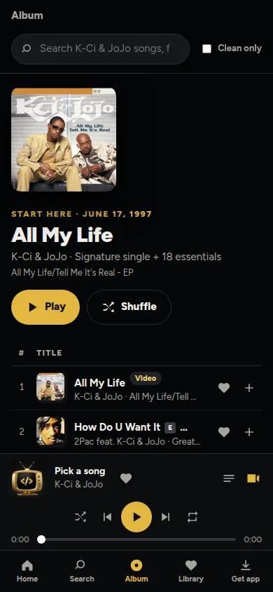 K-Ci & JoJo featured songs screen