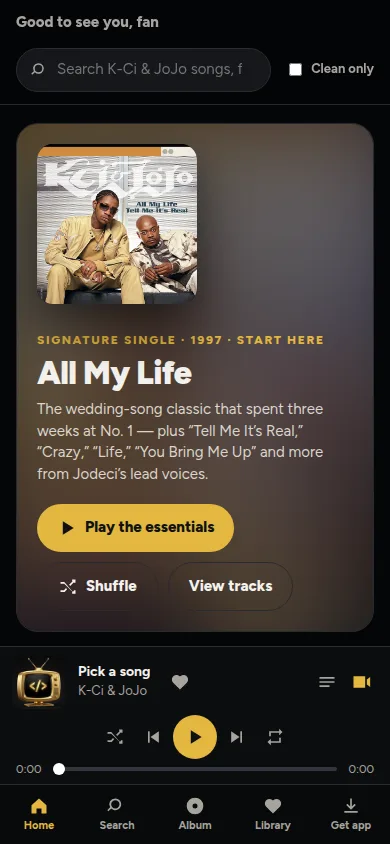 K-Ci & JoJo fan app home screen